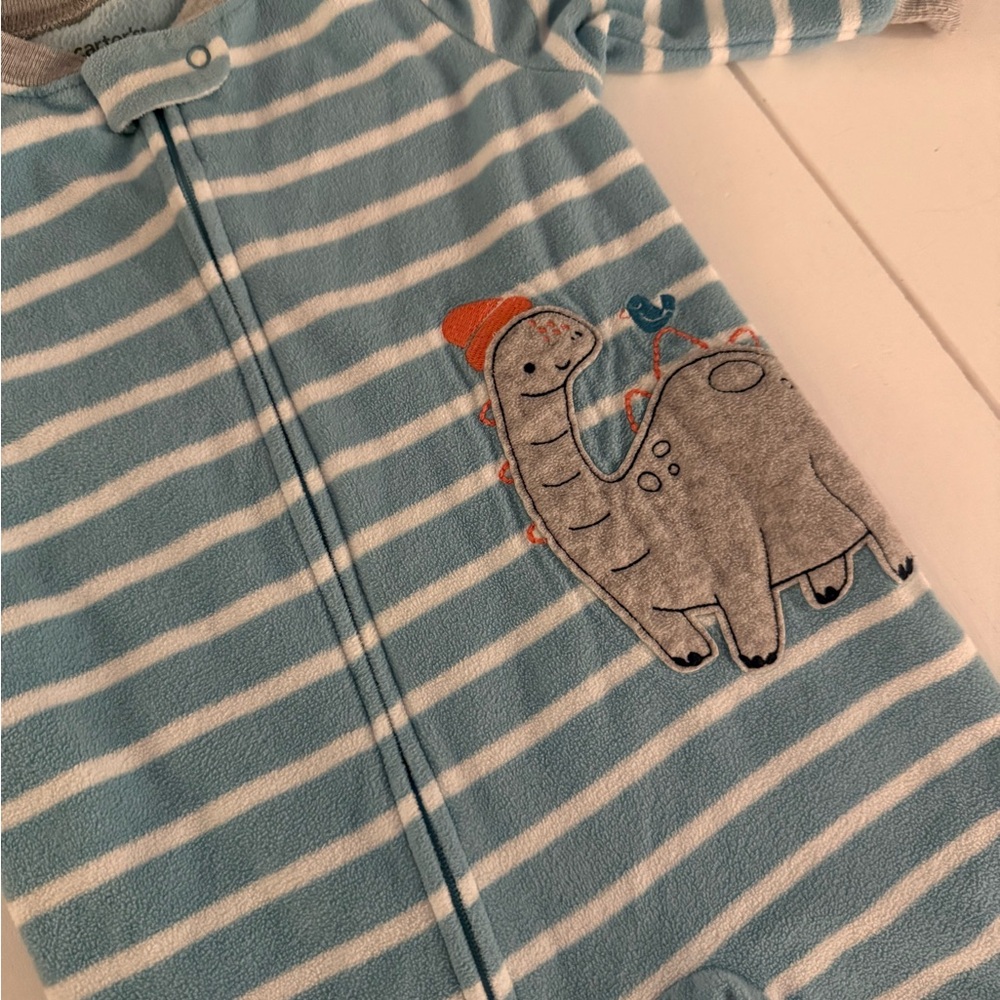 Carter's Blue and White Striped Dinosaur Footie